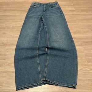 Baggy Stacked Blue Faded Wide Leg Denim Jeans 24x30 Y2K 2000s Vintage